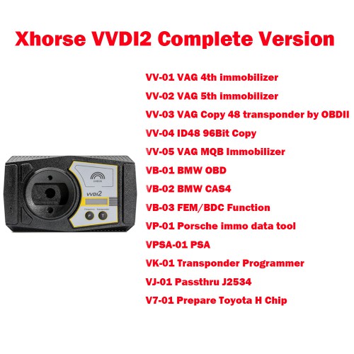 Xhorse VVDI2 Full Version Key Programmer 13 Software Activated Free with CAS4 Platform + FEM/BDC Platform + GT100