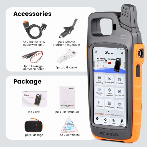 [WIFI & Bluetooth Version] Xhorse VVDI Key Tool Max Pro with MINI OBD Tool Function Supports TPMS, Read Voltage and Leakage Current