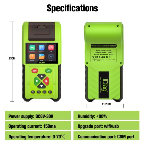 2024 JDiag M200 Handheld Motorcycle Diagnostic Tool, Dual System Motorcycle Tester + Professional Battery Tester Full Version