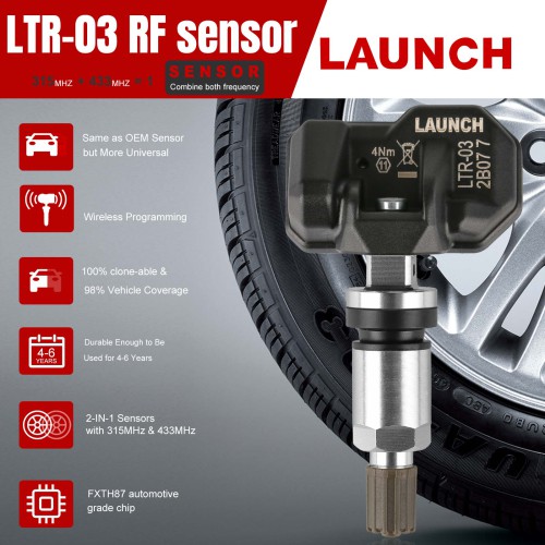 [4pcs/Set ] LAUNCH LTR-03 RF Sensor 315MHz & 433MHz TPMS Sensor Tool Metal or Rubber Free Shipping Update Version of LTR-01