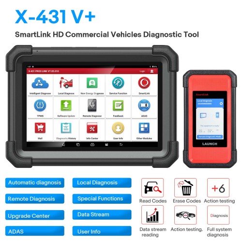 [For Trucks Only] 2024 Launch X431 V+ SmartLink HD Heavy Duty Truck Diagnostic Tool for 12V 24V Trucks Supports CANFD 6 Special Functions ADAS