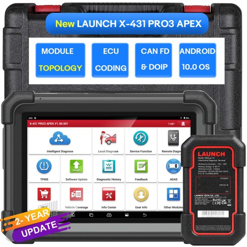 Launch X431 PRO3 APEX 10.1 Inch Diagnostic Scanner Supports CAN FD DoIP ECU Coding 37 Special Functions Topology Mapping