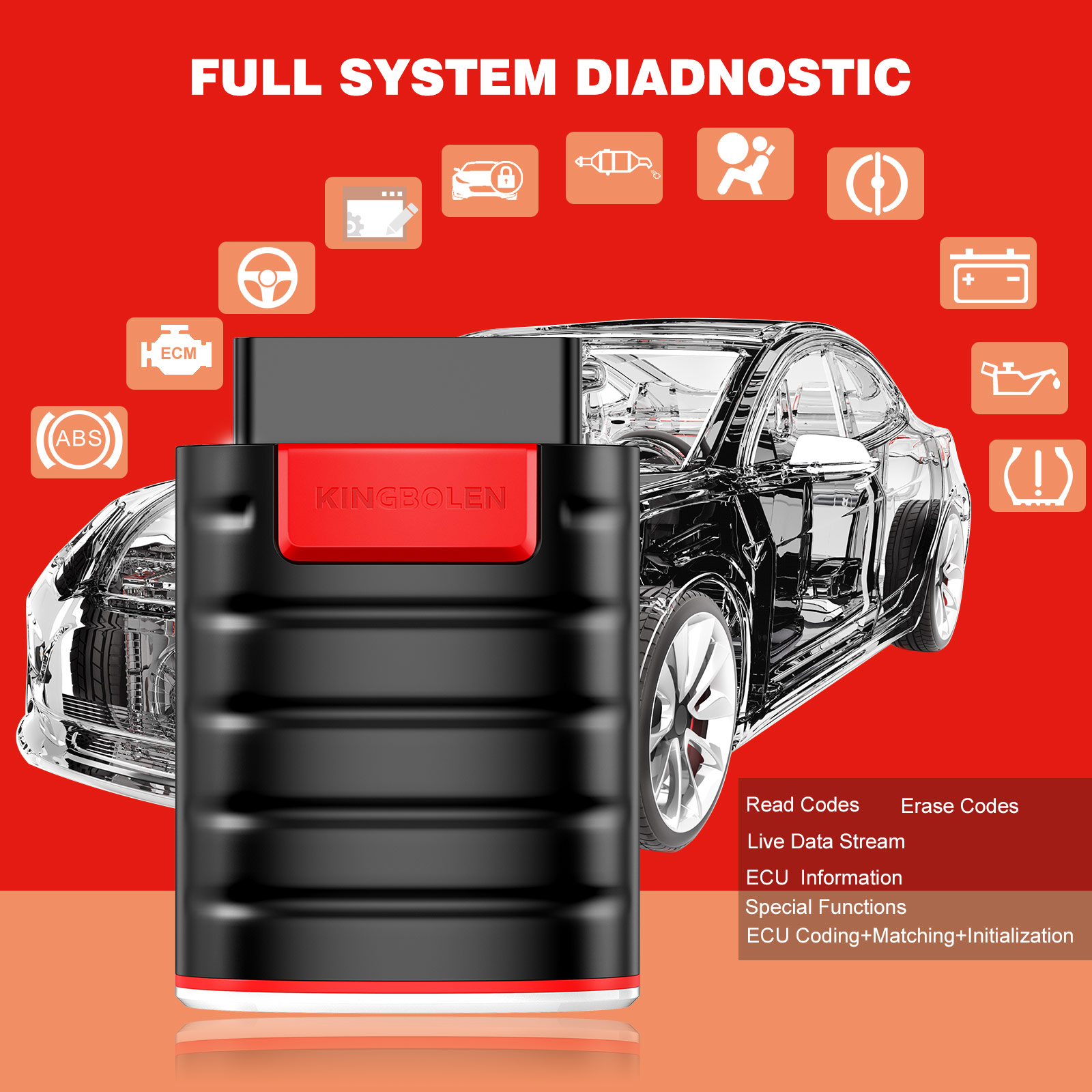 KINGBOLEN EDIAG Full System All Brand OBD2 Diagnostic Tool 1 Year Free  Update