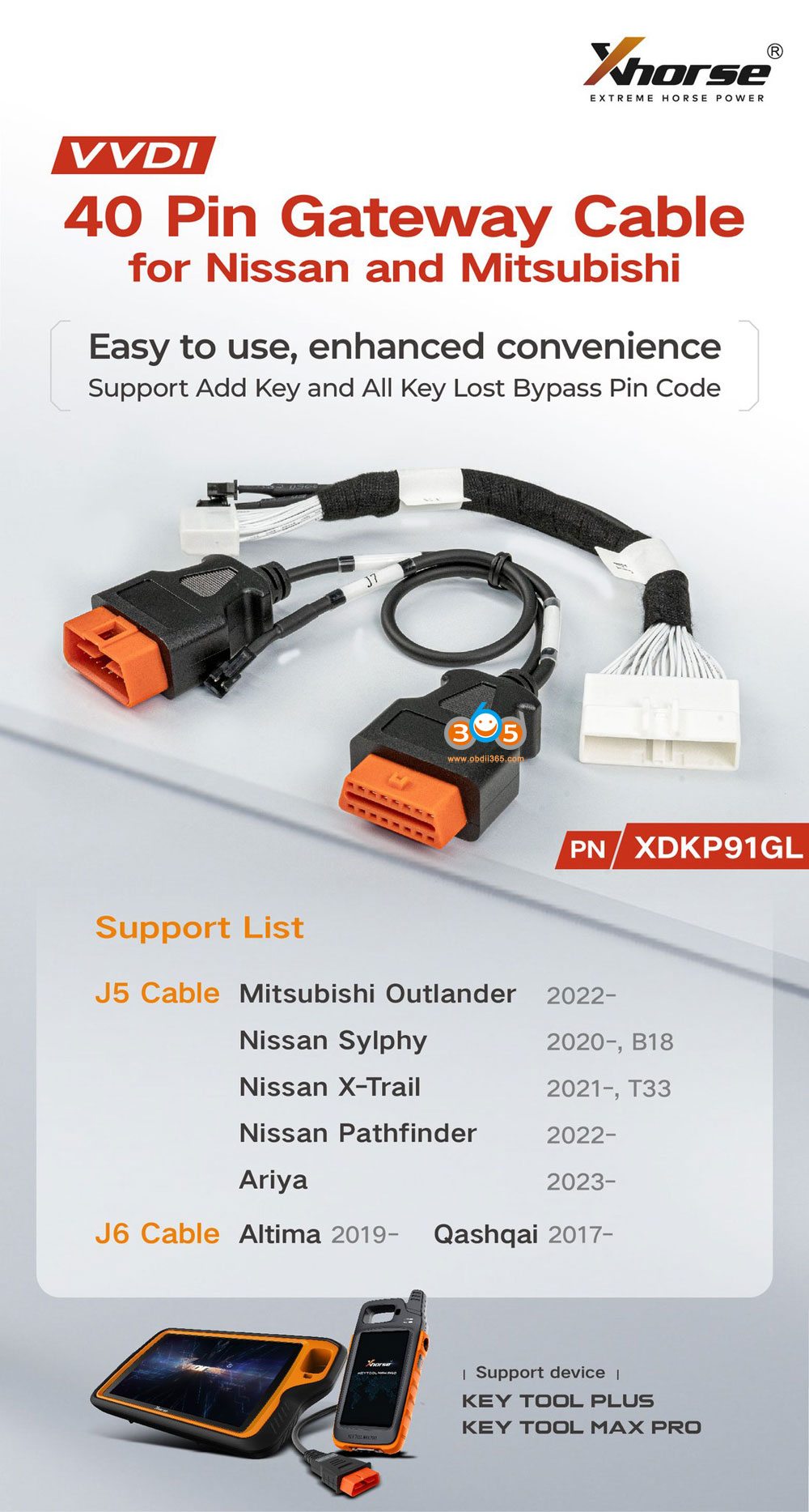 Xhorse XDKP91GL Nissan Mitsubishi Special 40-PIN Gateway Cable